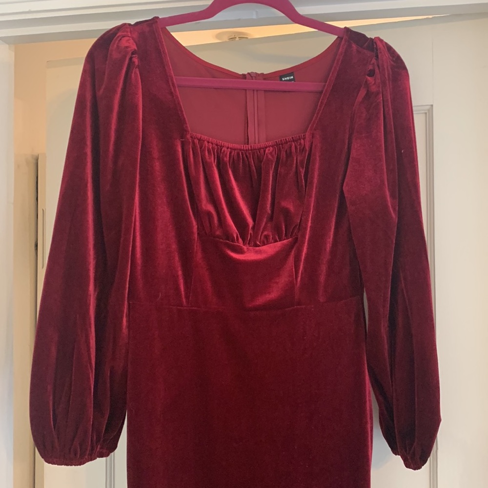 Shein burgundy red velvet dress
